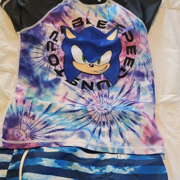 Sonic the Hedgehog tie-dye swim set size boys 10/12 - Picture 1 of 3